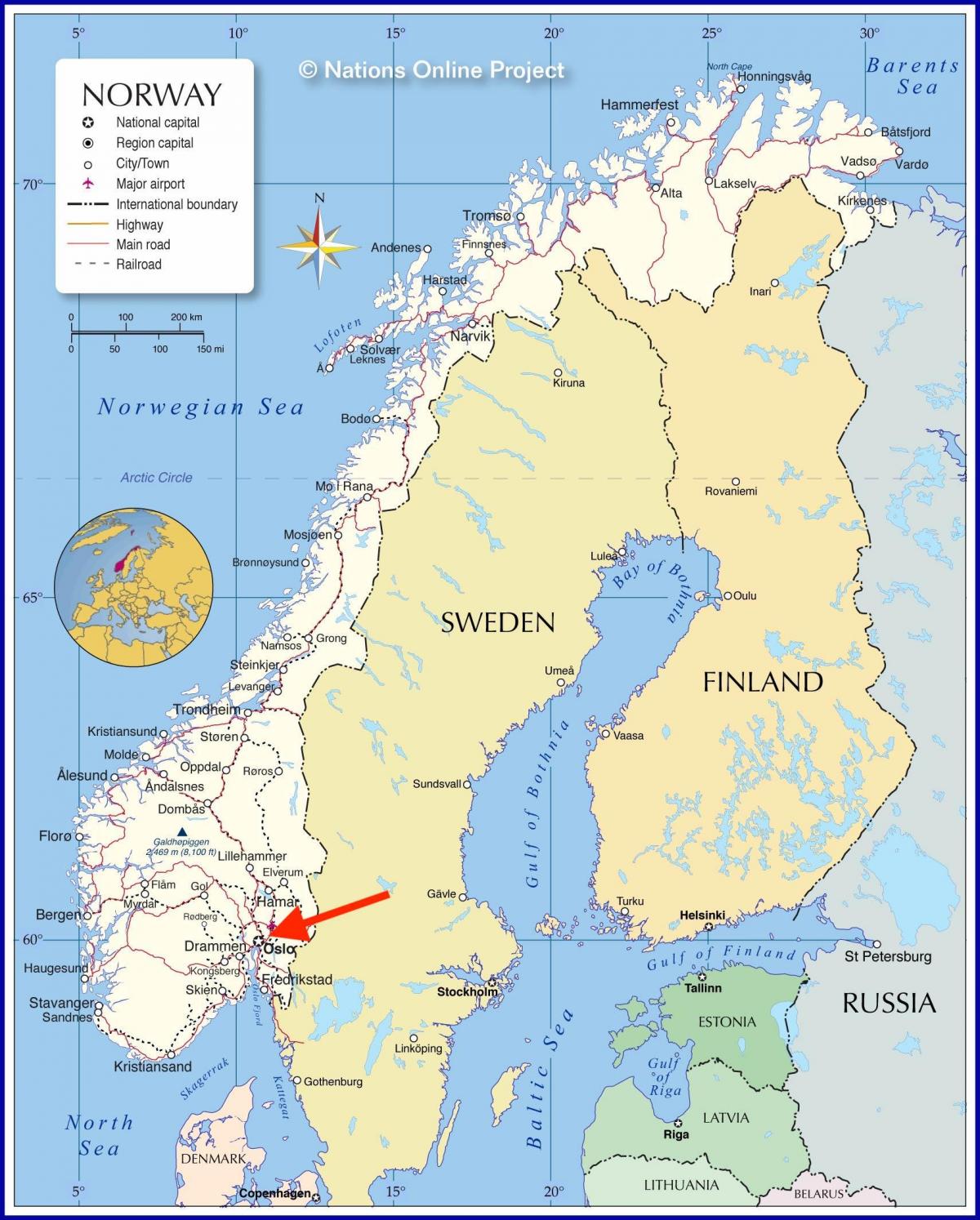 挪威地图上的奥斯陆